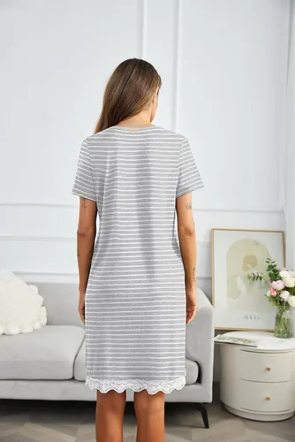 Vista 5 de Ekouaer Camisones a rayas con botones para mujer, camisones de manga corta