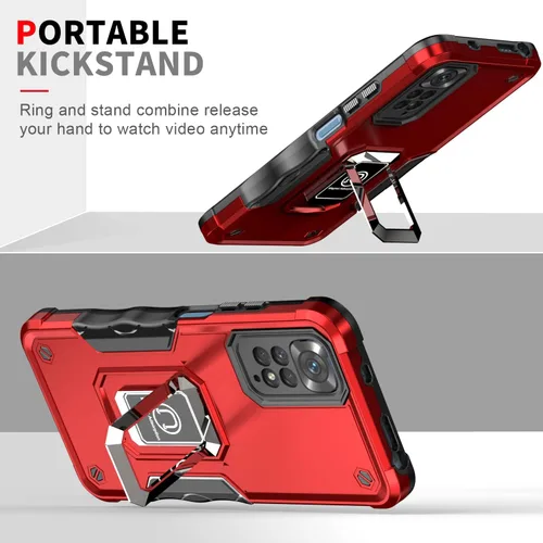 Vista 3 de Funda diseñada para Xiaomi Redmi Note 11 Pro con soporte giratorio, cubierta de cámara a prueba de caídas, protección de lente Shiled para Redmi