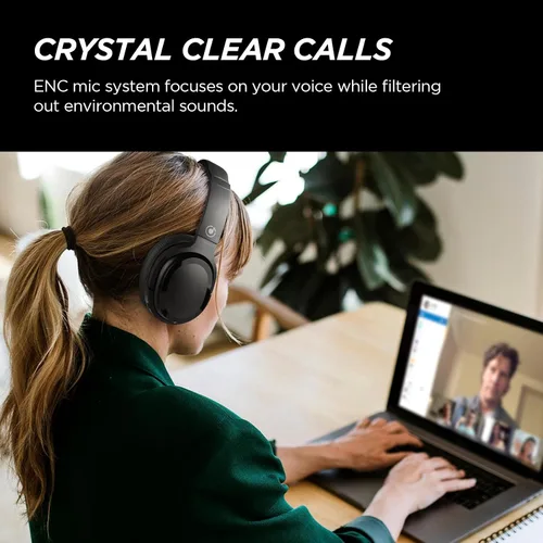 Vista 5 de Auriculares híbridos con cancelación activa de ruido, auriculares inalámbricos Bluetooth sobre la oreja inalámbricos con graves profundos, llamadas