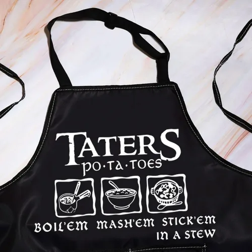 Vista 3 de WZMPA Divertido delantal de cocina Taters Patatas Hervir 'Em Mash' Em Stick' Em en un delantal ajustable con bolsillos