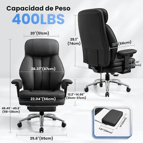 Vista 2 de BestGlory Silla de oficina grande y alta con soporte lumbar, silla de escritorio de cuero ejecutivo, silla de juegos cómoda resistente con cojín