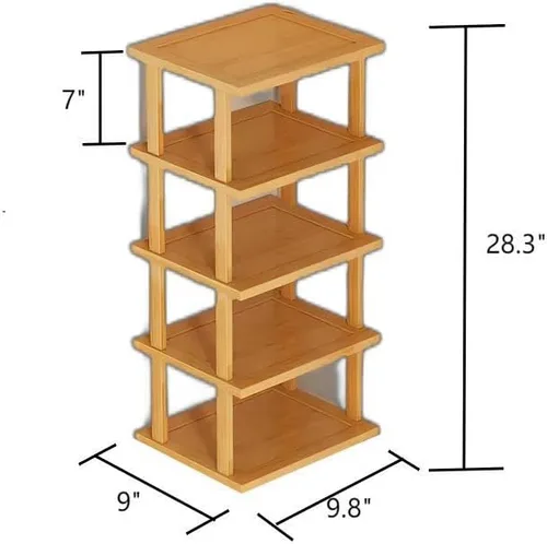 Vista 2 de Zapatero vertical de bambú para entrada, zapatero estrecho apilable, almacenamiento minimalista de zapatos, organizador de zapatos de 5 niveles