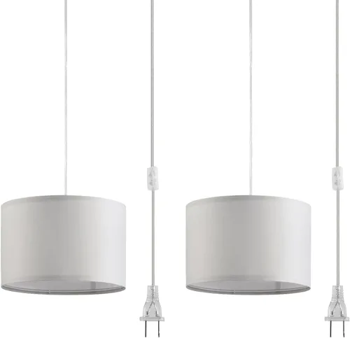 Vista 8 de Paquete de 2 lámparas colgantes enchufables, luz colgante con cable transparente de 15 pies, interruptor de encendido/apagado, pantalla de lámpara 3