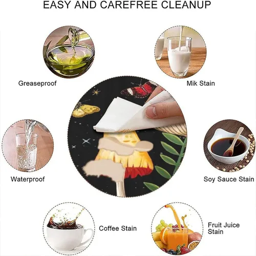 Vista 4 de Mantel cuadrado de hongos de tela elástica, mantel impermeable para cocina, comedor, fiesta, mantel lavable para mesas de hasta 42 pulgadas