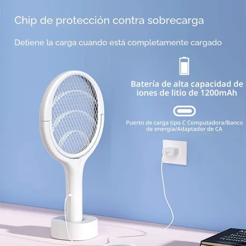 Vista 4 de Matamoscas eléctrico, raqueta exterminadora de insectos USB-C