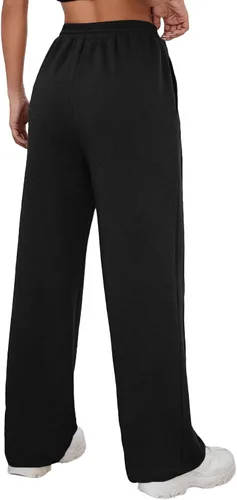 Vista 2 de Vrtige Pantalones de pierna ancha recta con cordón elástico y cintura alta para mujer con bolsillos