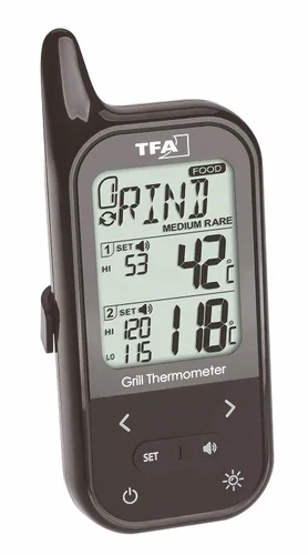 Vista 2 de TFA Dostmann Termómetro inalámbrico para carne de barbacoa Küchen-Chef, 14.1511.01, incluye sonda doble, tipos de carne preprogramados, termómetro