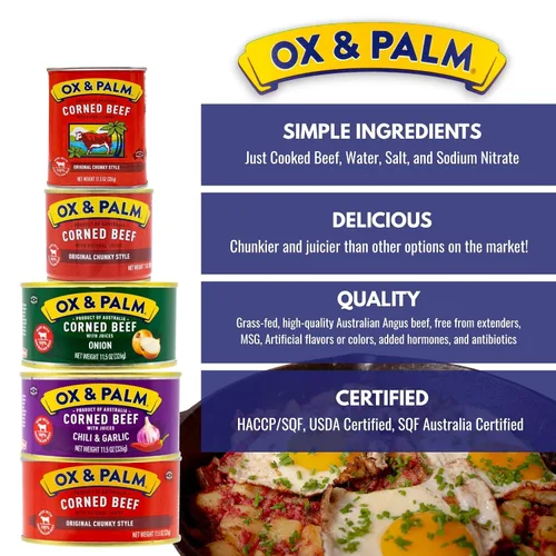 Vista 15 de Ox & Palm Carne en conserva con sabor a chile y ajo 11.5 onzas (paquete de 12)