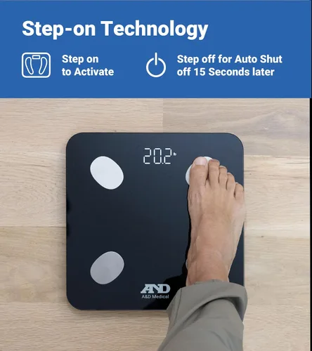 Vista 7 de A&D Medical Báscula inteligente para peso corporal, UC-450BLE, báscula de grasa corporal Bluetooth con IMC, composición corporal, báscula digital