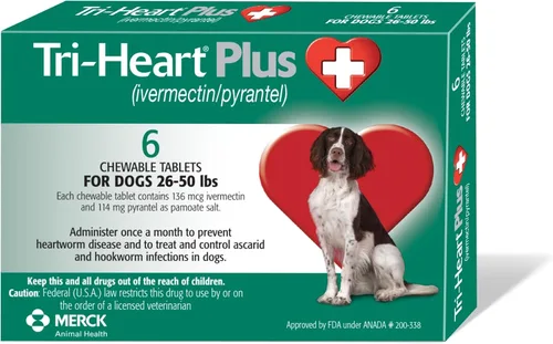 Vista 10 de TRI-HEART PLUS Tableta masticable para perros, 51-100 libras (caja marrón), 6 tabletas masticables, suministro para 6 meses