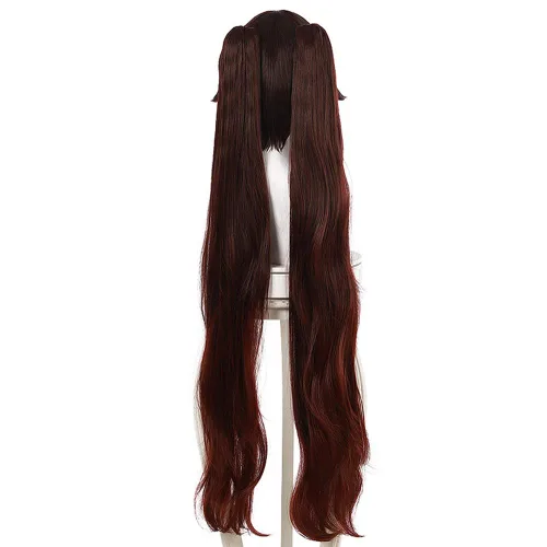Vista 4 de LSLRAD Genshin Impact Pelucas Paimon Game Personajes Anime Cosplay Disfraz Cabello con Trenzas Colas de Caballo Pelucas (Rojo Oxblood Red)
