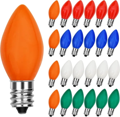 Vista 10 de Paquete de 25 bombillas C7 transparentes de repuesto, bombillas C7 de Navidad para exteriores, bombillas nocturnas de 5 W, bombillas incandescentes
