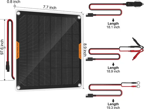 Vista 6 de OYMSAE Cargador de batería de coche con panel solar negro, 5 W 12 V, impermeable, cargador de panel solar portátil con controlador mejorado