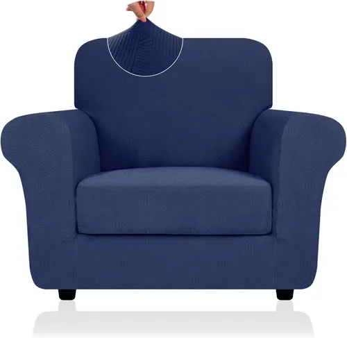 Vista 13 de ZNSAYOTX 2026 Funda de silla a rayas de 2 piezas (79 cm - 117 cm), funda de sillón elástica gruesa con banda elástica antideslizante y lazos