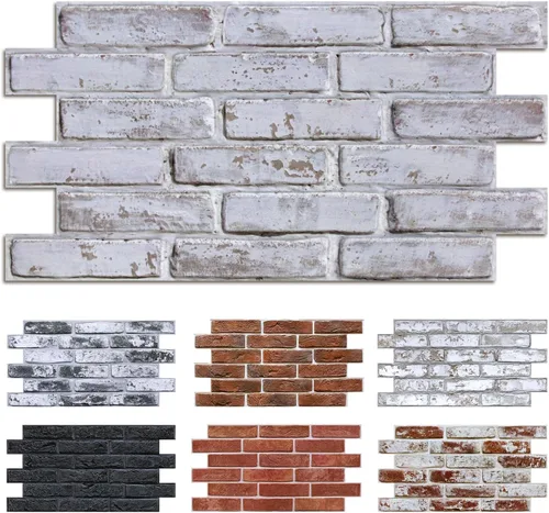 Vista 20 de Commomy 10 paneles de pared de piedra 3D para despegar y pegar, panel de pared de piedra sintética de 11.8 x 11.8 pulgadas, papel tapiz de ladrillo