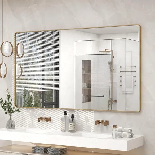 Vista 41 de Paquete de 2 espejos de baño con marco de metal negro de 22 x 30 pulgadas, espejo rectangular redondeado negro mate, antioxidante, se cuelga