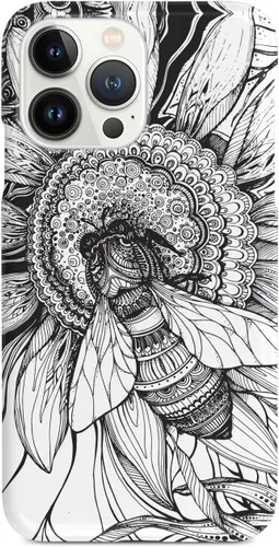 Vista 10 de Inspired Cases - Compatible con iPhone 13 Mini - Funda protectora con textura 3D para Apple iPhone 13 Mini - Girasol y abeja - Boceto - Blanco