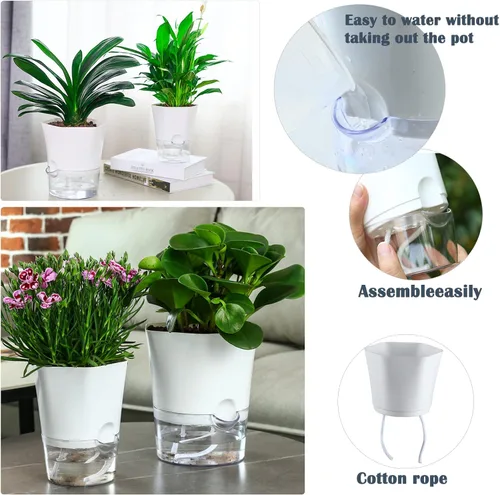 Vista 8 de Paquete de 8 macetas transparentes de riego automático para plantas de interior de 4.3 pulgadas, macetas de plástico para orquídeas, macetas