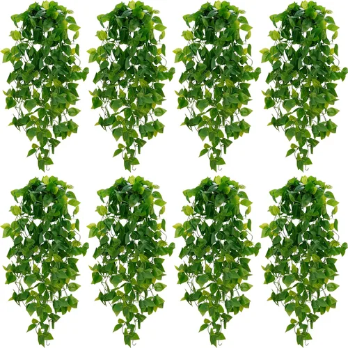 Vista 29 de BLEUM CADE Plantas colgantes falsas, 2pcs plantas colgantes artificiales en maceta, enredaderas de mandala falsas, plantas colgantes vegetación