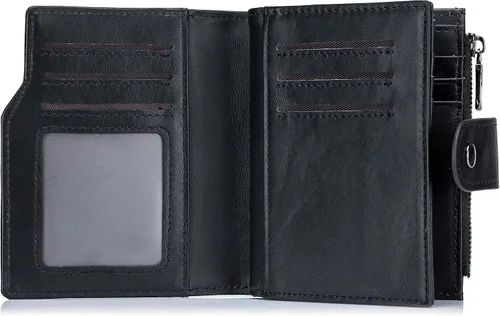 Vista 61 de LUKZIJAES Billetera de cuero genuino para hombre, con bloqueo RFID, delgada, plegable, bolsillo frontal, #3-Café, Vintage