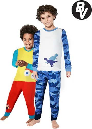 Vista 2 de BROOKLYN VERTICAL Conjunto de pijama largo de 4 piezas para niños, de algodón cómodo, perfecto para ropa de dormir de invierno