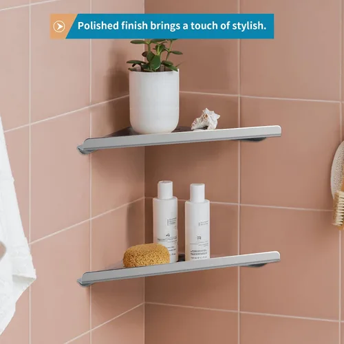 Vista 4 de 2 estantes esquineros de acero inoxidable 304 con tornillos, organizador de ducha triangular, soporte de jabón de montaje en pared para baño