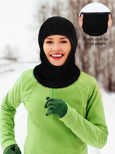 Vista 2 de Pasamontañas de punto calentador resistente al viento sombrero que cubre la cara para hombres mujeres forro polar deportes al aire libre