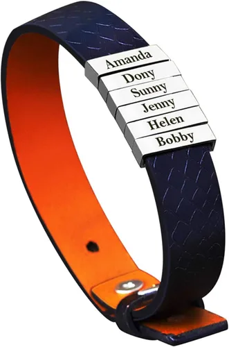 Vista 22 de Pulseras de cuero personalizadas para hombre con 1-6 nombres, pulsera trenzada personalizada con cuentas para papá, marido, día del padre, San