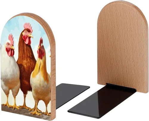 Vista 2 de Sujetalibros decorativos de madera para estantes, habitación de los niños, oficina en casa, tapa de libros para revistas, libros, DVD, 1 par/2