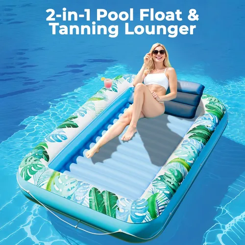 Vista 3 de JAMBO Flotador inflable para tumbona de piscina, 70 x 47 pulgadas, flotador de piscina con almohada, balsa de salón de agua, flotador de piscina