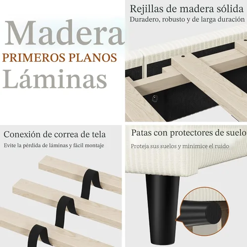 Vista 8 de Yaheetech Estructuras de Cama Individual con Cabecera Ajustable, Cabecera Tapizada de Tela de Chenilla/Cama de Plataforma, Estructura de Cama