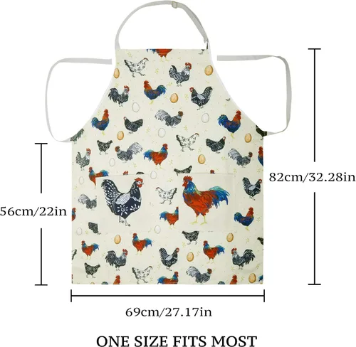 Vista 3 de RosieLily Delantal de gallo lindo delantal de pollo para mujer, color beige con bolsillos para cocinar, hornear, jardinería, regalos