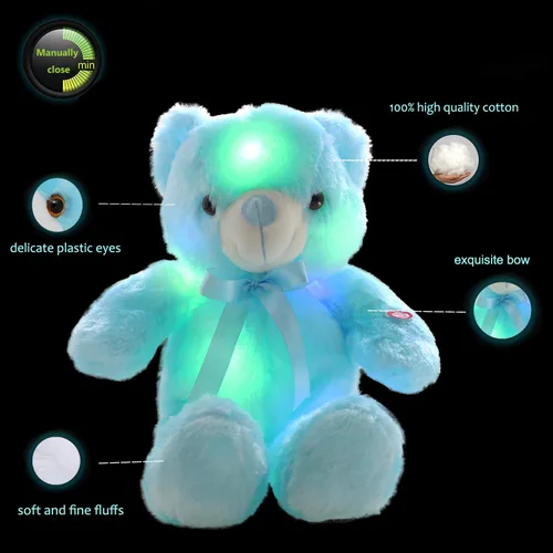 Vista 2 de Osos de peluche LED, animales de peluche, lindo oso brillante con luces de peluche, juguetes creativos luminosos de colores para habitación, niños