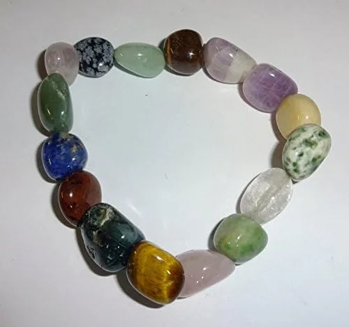 Vista 7 de 1 pulsera elástica con cuentas de pepita de cristal caído de calidad #2 estilo chakras mixto de 0.157-0.315 in