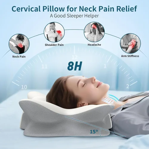 Vista 2 de Almohada cervical cervical para aliviar el dolor, almohada ergonómica para dormir de lado, almohadas de espuma viscoelástica para dormir, almohada