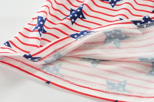Vista 7 de CM-Kid Vestido para niñas del 4 de julio, vestido de verano de bandera estadounidense a rayas y estrellas, ropa patriótica para niños de 2 a 8 años