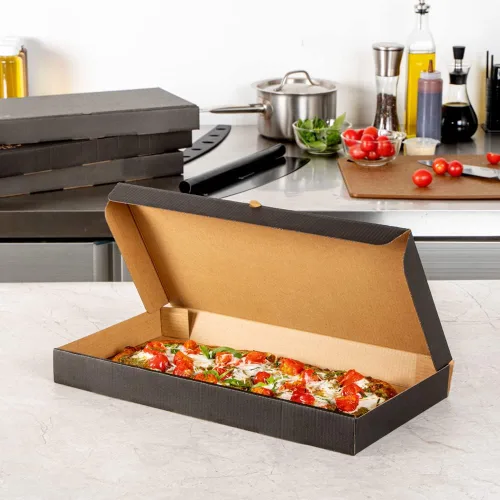 Vista 118 de Restaurantware - Cajas para pizza, 50 unidades, 14 x 7 x 1.5 pulgadas, embalaje de papel de cartón corrugado con bloqueo de pestañas, resistente a