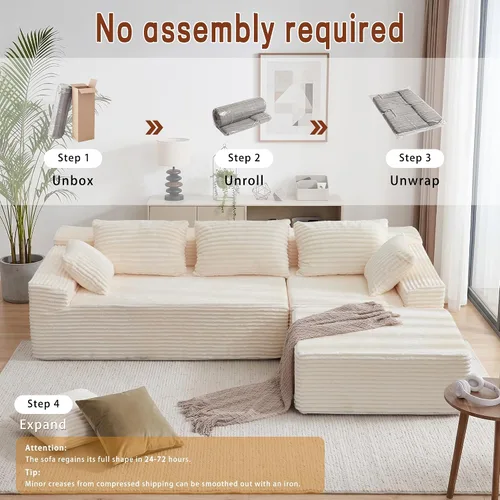 Vista 8 de Korser - Sofá modular modular en forma de L de 110 pulgadas con diván, cómodo sofá de pana sin hueso con asiento profundo y bolsillos laterales