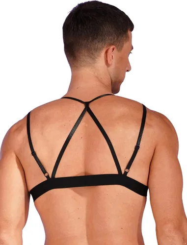 Vista 4 de ACSUSS Camiseta sin mangas exótica para hombre, sexy, para cuerpo, pecho, muscular, arnés, vendaje, lencería gay, disfraces