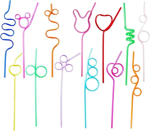 Vista 6 de 15 pajitas de plástico reutilizables rizadas para niños y adultos, pajitas coloridas y divertidas para actividades en el aula, regalo para el día