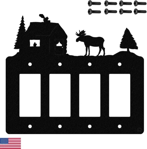 Vista 11 de Moose & Cabin - Placa de pared para interruptor de luz de palanca doble (palanca doble, negro) - Fabricado en Estados Unidos