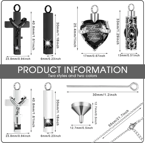 Vista 2 de Fumete 6 piezas de collar de cenizas, joyería de urna para cenizas humanas, colgante conmemorativo - para hombres y mujeres