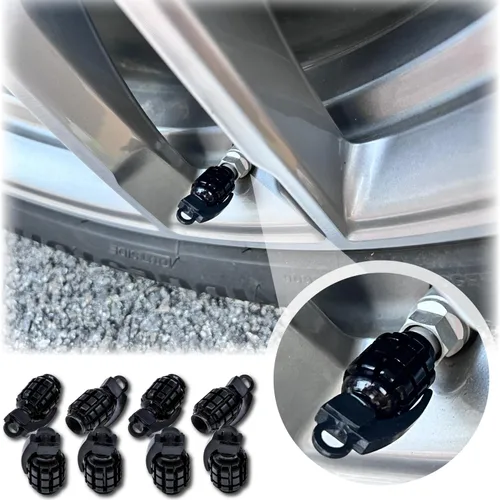 Vista 123 de 4 tapas de válvula de neumático de granada cromada, tapas de válvula de neumático de acero inoxidable para automóviles, camiones, SUV, motocicletas