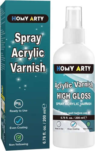 Vista 9 de HOMY ARTY Spray de barniz acrílico, 2 x 6.76 fl oz Barniz de alto brillo