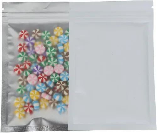 Vista 15 de 100 bolsas de sellado con cremallera resellables de papel metálico de color transparente esmerilado para ventana (negro, soporte 2 onzas)