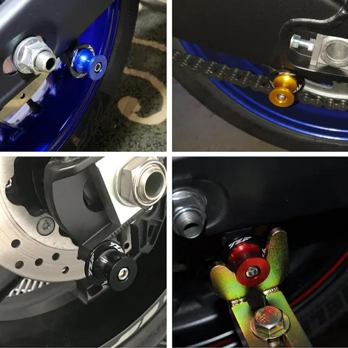 Vista 6 de 6MM M6 X 1.5 Motocicleta Swing Arm Sliders Carretes CNC Tornillos de soporte de brazo oscilante 2 piezas para Yamaha YZF R1 R3 R6 R25 R125 R6S 600R