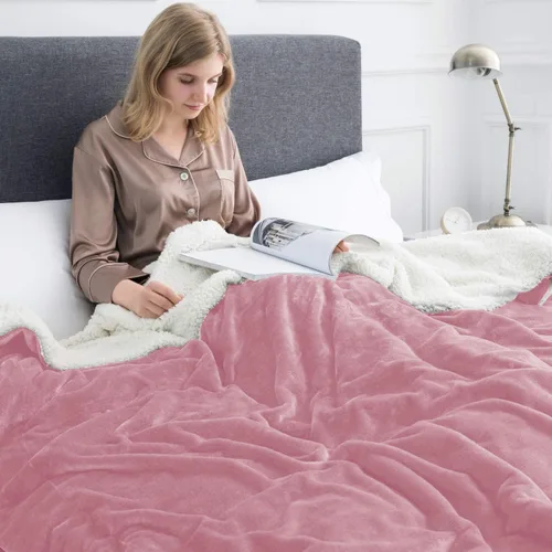 Vista 2 de IR Imperial Rooms Mantas Sherpa de color rosa bebé tamaño King para cama – Paquete al por mayor de 9 mantas Sherpa – Manta suave y esponjosa