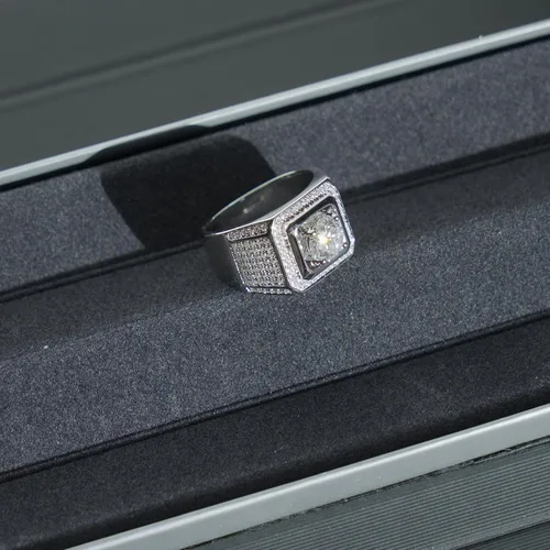 Vista 4 de Anillos de moissanita para hombre, 1 quilate de 0.256in, centro solitario, moissanita, anillo de boda para hombre, aniversario, cumpleaños, promesa