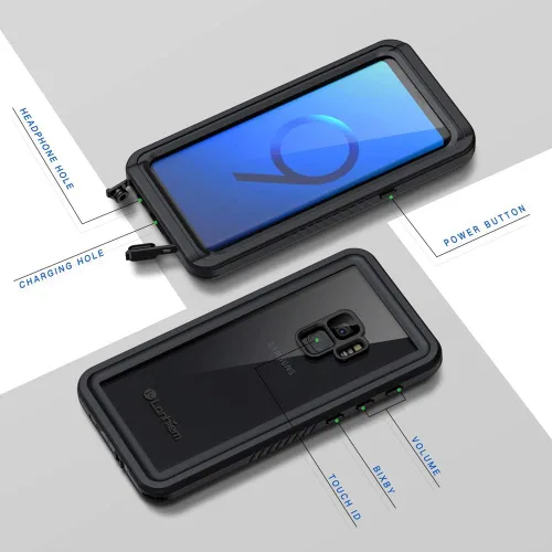 Vista 5 de Lanhiem Funda para teléfono Samsung Galaxy S9, IP68 impermeable a prueba de polvo con protector de pantalla incorporado, carcasa protectora a prueba