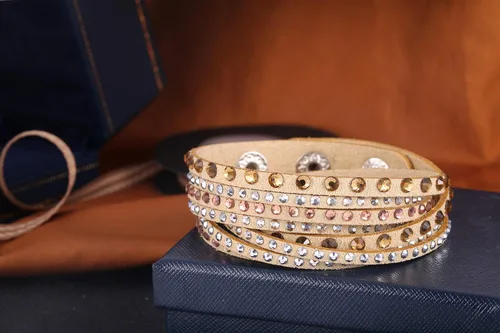 Vista 4 de Pulseras de cuero con cristales austriacos creadas por Barzel (muchas opciones disponibles)